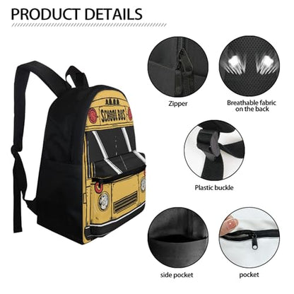 BIGCARJOB Yellow School Bus Backpack Kids Schoolbags Set with Insulated Lunch Box Pencil Case Set of 3 Pcs Cute School Bus Bookbags Boys Girls Rucksack Travel Bags - color: B Yellow School Bus, size: One Size