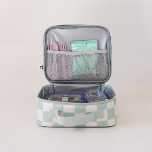 Tiny Twinkle Insulated Lunch Box for Girls and Boys | Durable and Reusable for School & Travel | Ages 3 and Up | Waterproof and Easy to Clean | PFAs and BPA Free（Sage Checkers） - color: Sage Checkers