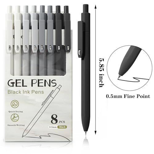Piochoo Black Gel Pens, 8Pcs Fine Point Black Ink Smooth Writing Pens for Journaling, Nurse Aesthetic Cute Office School Supplies, Gifts for Women and Men(8Pcs Black White Grey-Black Ink) - color: White Black