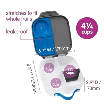 b.box Mini Lunch Box Kids | 4.25 Cup Leak Proof Bento Box for Kids Ages 3+ | 3 Compartment Snack Containers, School Lunch Container, Dishwasher Safe, BPA-Free, PFAS-Free - Blue Slate - color: Slate, size: 1-pack