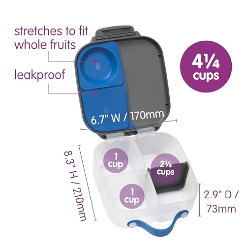 b.box Lunch Box Kids 2-pack, Mini Lunch Box + Snack Containers for Kids | 4.25 + 1.75 Cup Bento Box for Kids, Snack Box, Lunch Containers, Leak Proof, Dishwasher Safe, BPA Free, PFAS Free, Ages 4m+ - color: Blue Slate