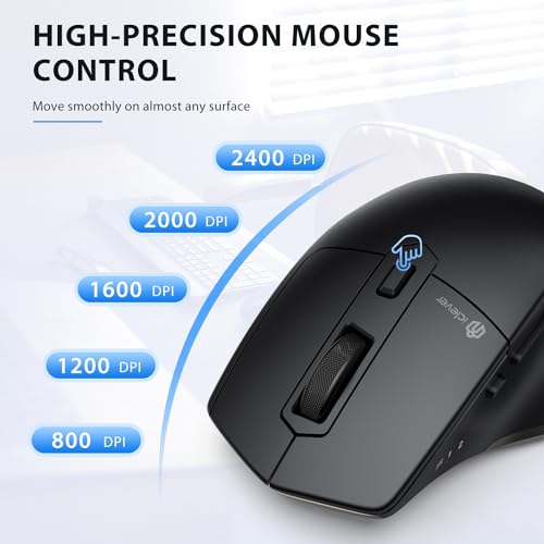 iClever Wireless Mouse with Bluetooth or USB Receiver, 5 Adjustable 2400DPI Rechargeable Computer Mice, Wireless Mouse for Laptop, iPad, MacBook, Tablet, PC - color: Black-Gold