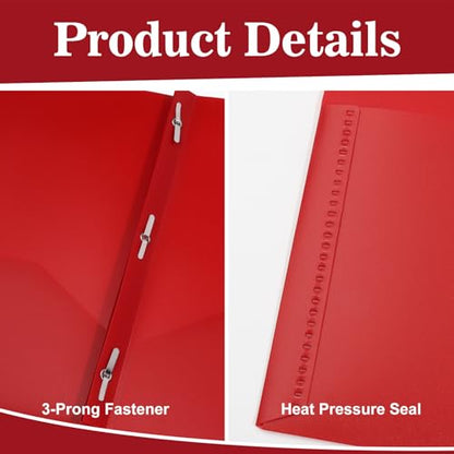Plastic Folders with Pockets and Prongs,2-Pocket Folders with 3 Fasteners, Holds 8-1/2" x 11" Paper, Pastel Color (Bright Red, 60-Pack) - color: Bright Red, size: 60-Pack