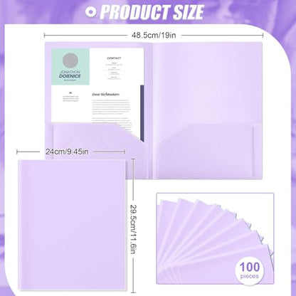 Gueevin 100 Pack Plastic Folder with Pockets, 2 Pocket Folders, Plastic Glossy Folders Fit Letter Size Paper, Heavy Duty Durable File Folder with Business Card for Home Office School (Light Purple) - color: Light Purple