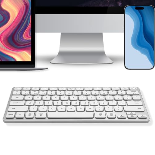 Macally Wireless Bluetooth Keyboard for Mac - Premium Multi Device Connectivity - Compatible Apple Keyboard for MacBook Pro/Air, iMac, Mac mini, iPad, Laptop, and PC - color: Silver