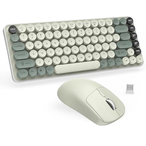 SOPPY Wireless Keyboard and Mouse Combo, Round Keycaps, 85 Keys Retro Typewriter Keyboard, Bluetooth/2.4GHz Modes, Compact & Ergonomic, Compatible with PC/Desktop/Laptop/Windows, US Layout, Grey - color: Grey