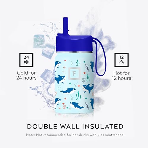IRON °FLASK 14 oz Kids Insulated Water Bottle | Vacuum Insulated Kids Water Bottle with Leakproof Straw Lid & 20 Name Stickers - BPA Free (Party Town) - color: Party Town, size: 10 Ounces