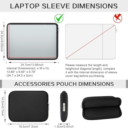 RAINYEAR 14 Inch Laptop Sleeve Protective Case Soft Fluffy Lining Cover Carrying Bag with Front Pocket & Accessories Pouch, Compatible with 14" Notebook Computer Chromebook (Black, Upgraded Version) - color: Black(Upgraded Version), size: 14"