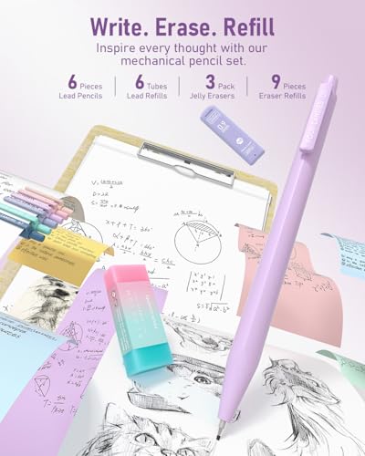 Four Candies School Supplies with Cute Pen Case, 39ct, Purple | Back to School Stationery Set, Essentials for College & Nursing Students, 5 Gel Pens, 6 Mechanical Pencils, 12 Highlighters - color: Purple, size: 39 Count (Pack of 1)