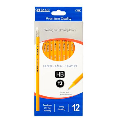 BAZIC #2 Premium Yellow Pencil (12/Pack) (Case of 24) | eraser tops, classroom, tests, homework, standardized exams, daily writing - size: 12 Count (Pack of 24)
