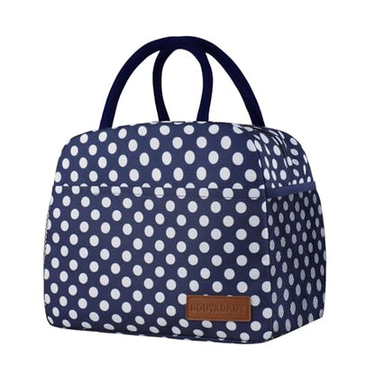 douyadady Lunch Bag Women/Men Lunch Box Women/Men (Blue+White dots) | Spacious Lightweight Waterproof Sturdy Durable Great Value For Office Work School Picnic Travel - color: Blue+White dots
