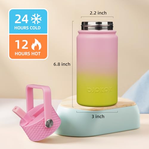 BJPKPK Insulated Water Bottle, 15oz Stainless Steel with Straw Lid | Leak Proof, BPA-Free, Vacuum Insulated, Keep Drink Cold & Hot, Metal Water Bottle for Travel, Gym, Office, Cupholder Friendly - color: Tulips, style: N-15oz-Color Lid