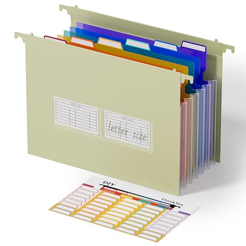 ThinkTex Plastic Expanding Hanging File Folders, 7 Innovative 1.2" Accordion Pockets, Large Capacity, Multi-Color Tabs, Letter Size for Filing Cabinet - Yellow - size: Letter Size, style: Letter Size 1 Pack-Yellow