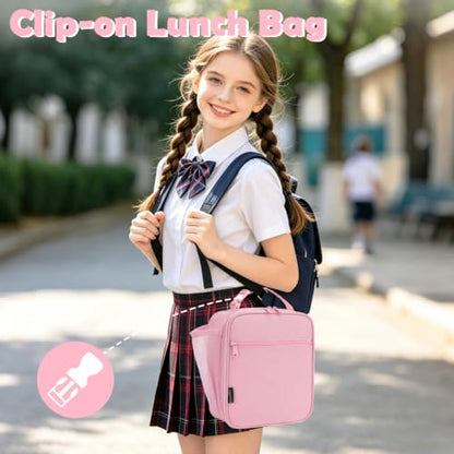 FlowFly Kids Lunch box Insulated Soft Bag Mini Cooler Back to School Thermal Meal Tote Kit for Girls, Boys, Pink - color: Pink