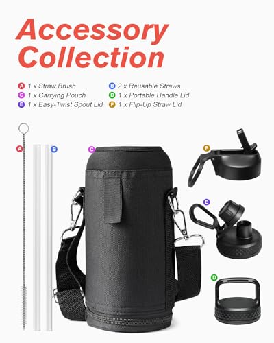 Coolflask 32 oz Water Bottle Insulated with Straw & 3 Leakproof Lids | Water Flask Stainless Steel Triple-Wall Vacuum,Cold 48+h, Dishwasher Safe,Wide Mouth,BPA-Free,Carrier Bag,for Gym,Hiking - color: Bubblegum Princess, size: 32 Ounces