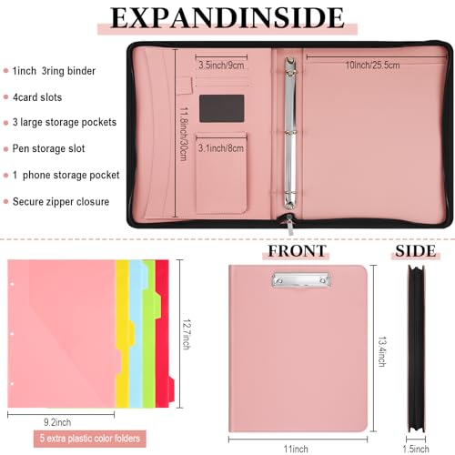 Gilprop 3 Ring Binder with Clipboard, 13.4"x11" Binder Padfolio,Pink - color: Pink