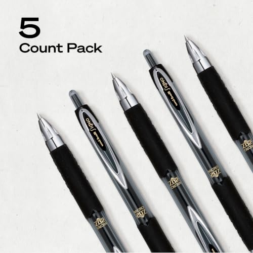 uniball™ 207 Gel Pens, Black Ink, 0.5mm Micro Point, Retractable, 5 Count | Smooth Writing, Fraud-Resistant, uni Super Ink™