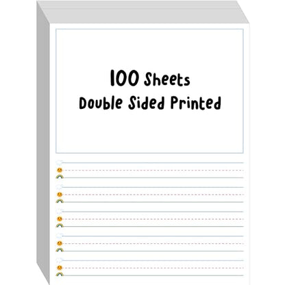 100 Sheets Ruled Writing Paper, Double-Sided Printing 1” Line Spacing with Blank Area Handwriting Writing Paper with Dotted Lines Practice Paper for Kindergarten Toddlers Kids (8” x 10.6”) - size: 8” x 10.6” 100 Sheets, style: Story Paper（vertical version