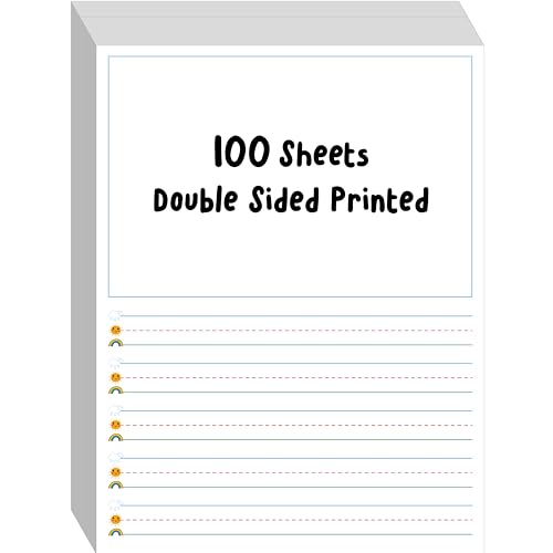 100 Sheets Ruled Writing Paper, Double-Sided Printing 1” Line Spacing with Blank Area Handwriting Writing Paper with Dotted Lines Practice Paper for Kindergarten Toddlers Kids (8” x 10.6”) - size: 8” x 10.6” 100 Sheets, style: Story Paper（vertical version