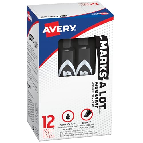 Avery Marks-A-Lot Regular Desk-Style Size Chisel Tip, 12 Black Permanent Markers are perfect for signs and posters (07888) - size: 12 Count (Pack of 1), style: 12 markers