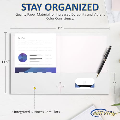 10 Pack Two Pocket Folders, White, Strong Thick Paper Folders, for Letter Size, by ACTIVITYya - color: White