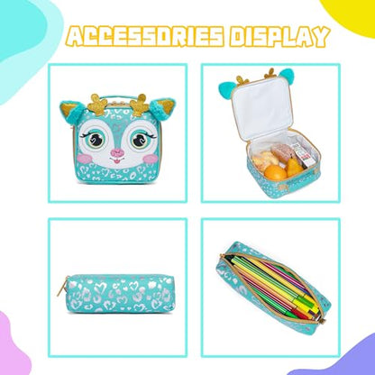 Meetbelify Girls Rolling Backpack with Wheels for Elementary Preschool Students Kids 3 in 1 Travel Luggage Carry on Suitcase with Lunch Box Pencil Case for Girls Age 8-10 - color: Deer