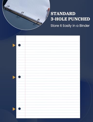 10 Pack Loose Leaf Paper 8.5 x 11, 1000 Sheets Lined Paper for 3 Ring Binders, Wide Ruled Notebook Paper, 3 Hole Punch Binder Paper, 100 Sheets/Pack Filler Paper for Office, School, and Home - style: 8.5x11-Wide Ruled-10 Pack (1000 Sheets)