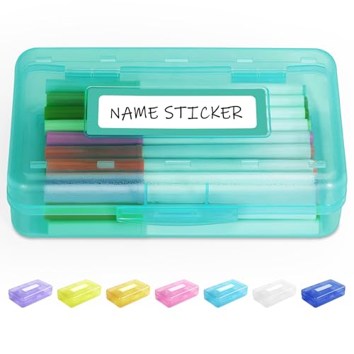 Sooez Pencil Box with Personalized Sticker,Large Hard Pencil Case Organizer | Clear Plastic Crayon Box for Girls and Boys, Colored Marker Organizer, Small Plastic Containers/Bins with Lids, Art Supply - color: Mint Green