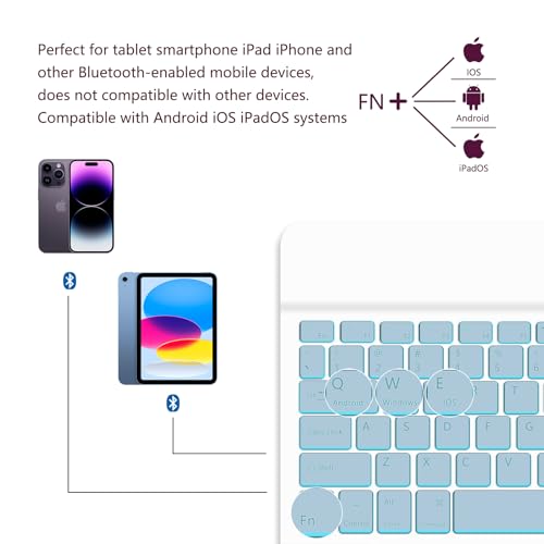 for Bluetooth Keyboard, Cute Tablet Stand Adjustable & Foldable, 7-Color Wireless Rechargeable Keyboard for iPad, iPad Pro/Mini/Air, Samsung Xiaomi Tablets, etc - Light Blue - color: B-Backlight Keyboard-Light Blue