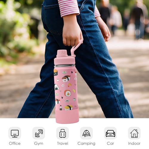 Cute Sushi Water Bottle 18oz - Food Nutriton Facts Stainless Steel Insulated Tumbler for Girls & Boys -Sushi Gifts, Gift for Teens Women, Pink Sports Travel Mug - color: Sushi