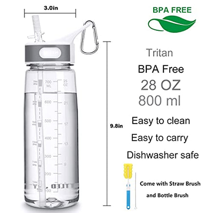 Sports Water Bottle with Straw 800ML Bike Water Bottles Reusable Water Jug 28 OZ Hydro Jug BPA-Free Wide Mouth Water Bottle with Handle for Fitness Outdoor Hiking Camping Dishwasher Safe - color: 800ml clear
