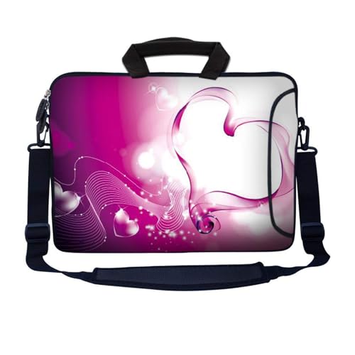 LSS 13.3 inch Laptop Sleeve Bag Notebook with Extra Side Pocket, Soft Carrying Handle & Removable Shoulder Strap for 12" 12.1" 13" 13.3" Apple MacBook Air, GW, Acer, Aspire Asus, Dell, HP, Sony, T - color: Pink Heart, size: 13 in – 13.3 in