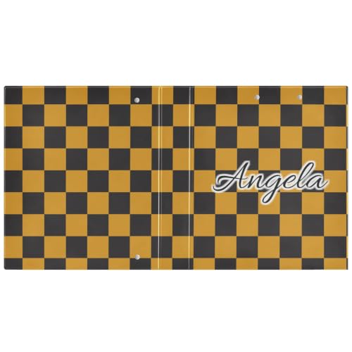 Custom 3 Ring Binder 1.5 Inch Round Rings Black Orange Checkered Personalized Name Binders Organizer Fashion View Binder with 2 Pockets for School Office Supplies - color: Multi01