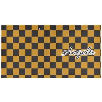 Custom 3 Ring Binder 1.5 Inch Round Rings Black Orange Checkered Personalized Name Binders Organizer Fashion View Binder with 2 Pockets for School Office Supplies - color: Multi01