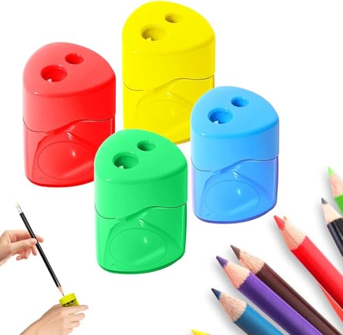 PCS Pencil Sharpeners with Lid,Dual Holes Compact Colored Handheld Pencil Sharpener, Portable Handheld Sharpener for Kids Adults Students Home Office - color: Triangular-4pcs