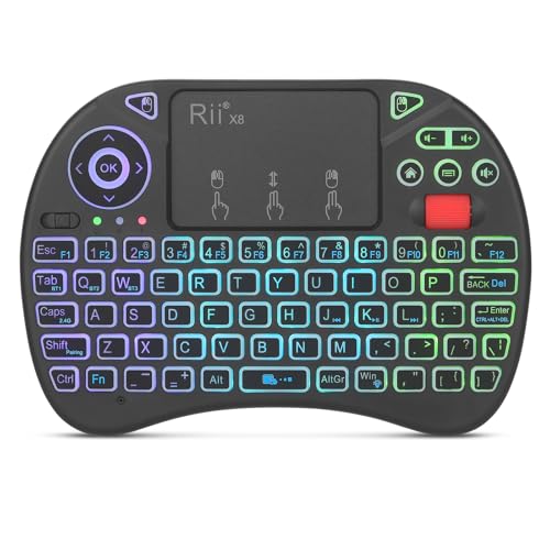 Rii X8 Mini Keyboard,Upgrade 2.4GHz Wireless and Bluetooth Keyboard with Touchpad,RGB Backlit,Rechargeable Battery for Android TV Box/Mac/PC/Nvidia Shield(2.4G+BT Version)