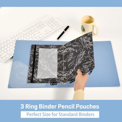 Dragon Black Gothic Pencil Pouch for 3 Ring Binder 2 Pcs Binder Pouches with Zipper Pocket Pencil Case Bag with Clear Window for Office Work School Supplies - color: Dragon Black Gothic
