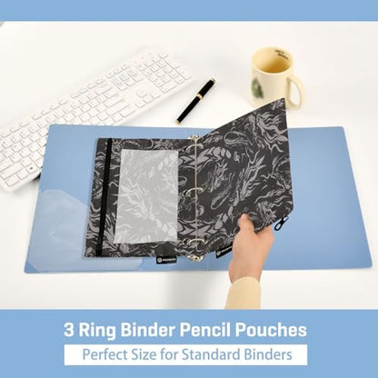 Dragon Black Gothic Pencil Pouch for 3 Ring Binder 2 Pcs Binder Pouches with Zipper Pocket Pencil Case Bag with Clear Window for Office Work School Supplies - color: Dragon Black Gothic