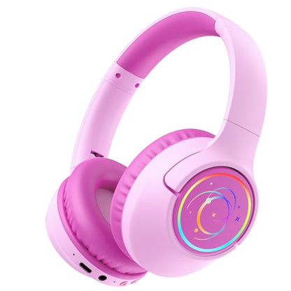 Kids Bluetooth Headphones, 85H Playtime Wireless Headphones for Kids, Colorful LED Lights, 85/94dB Safe Volume Limit, Bluetooth 5.4 Built-in Mic Toddler Headset for Tablet/Airplane (Fuscia Pink) - color: Fuscia Pink