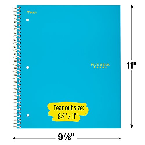 Five Star Wire bound Notebook, 5 Subject, 200 College-Ruled Sheets, 8.5 x 11 Inch Size, Teal (72458) - color: 07 Teal