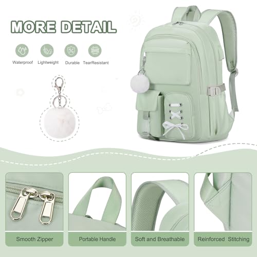Scothen Backpack for Girls with Bento Lunch Box Set, School Bag Bookbag for Teens Girls Kids Student, 43oz Lunch Containers Lunchbox, Insulated Lunch Bag & Pencial Case, Back to School Gifts - color: Green