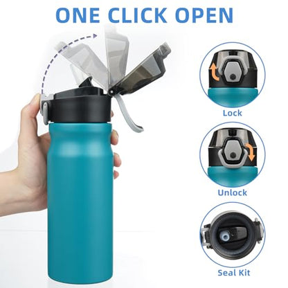 BJPKPK 18oz Insulated Water Bottle with Straw Stainless Steel Double Wall Water Bottles BPA Free Leak Proof Thermal Flask with Lockable Flip Lid and Soft Silicone Spout,Laguna - color: A-Laguna, size: 18 Ounces