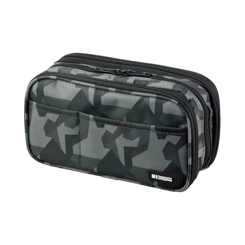 LIHIT LAB Large Capacity Triple Zipper Pencil Case For School Office College, Big Capacity 8 Compartments Pencil Bag Holder Adults Teen Boys Girls, Travel Cosmetics Storage, Green Camo (A7556-131) - color: Green Camo, size: 1 Count (Pack of 1), style: Tri