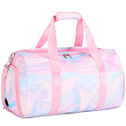 Jumpopack Dance Bag Girls Duffle Bags Teen Sports Gym Bag Weekender Sleepover Overnight Bags with Shoe Compartment and Wet Pocket - color: Marble Pink