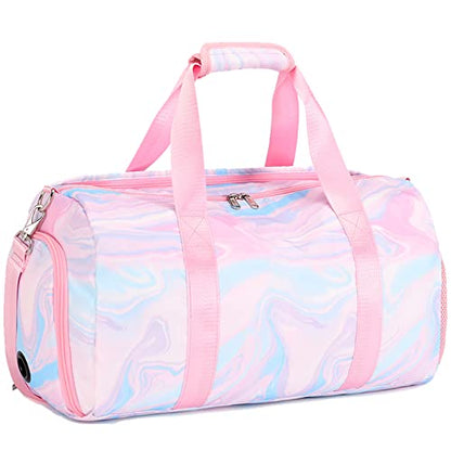 Jumpopack Dance Bag Girls Duffle Bags Teen Sports Gym Bag Weekender Sleepover Overnight Bags with Shoe Compartment and Wet Pocket - color: Marble Pink