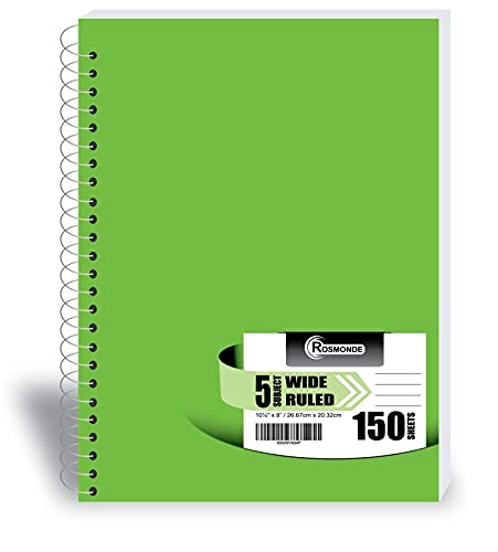 Rosmonde Loose Leaf Paper, 900 Sheets, 6 Pack, Wide Ruled Sheets, Combo, Spiral Notebooks, 6 Pack, 5 Subject Notebook, Wide Ruled, 150 Sheets (300 Pages), Assorted Colors, School, Home & Office