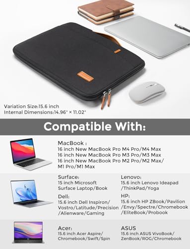 DOMISO 15.6 inch Laptop Case Sleeve Protective Cover Compatible with 16 inch MacBook Pro M4 M3 M2/Pro Max,15.6-16 inch HP Dell ASUS Lenovo Chromebook,Notebook computer carrying cases,Black - color: Black, size: 15.6"