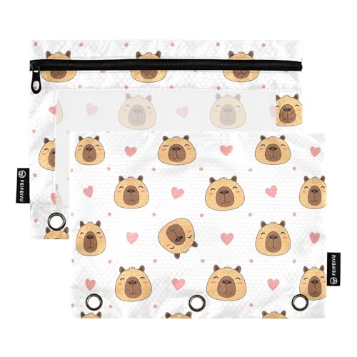 Gredecor Binder Pencil Pouch 3 Ring Cute Capybara Baby Zipper Pencil Pouches Case 2 Pack Clear Binder Organizer for School Office - color: Cute Capybara