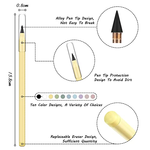 Ainiv Everlasting Pencil - 10 Pack Infinity Pencils with 20 Extra Erasers, Ideal for Home, Office, School Writing & Drawing - color: 10 Pieces-Morandi Colors