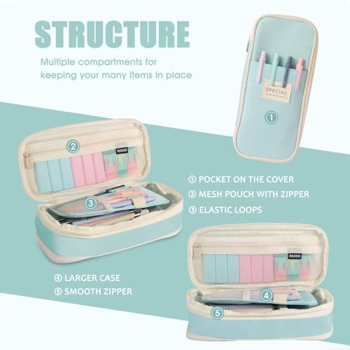 39PCS Aesthetic School Supplies with Cute Pencil Case, 5X Ballpoint Pens with Stylus Tip, 12X Pastel Highlighters, 6X Mechanical Pencil Set 0.5&0.7mm, Suit for Preppy School College Essentials(blue) - color: Blue